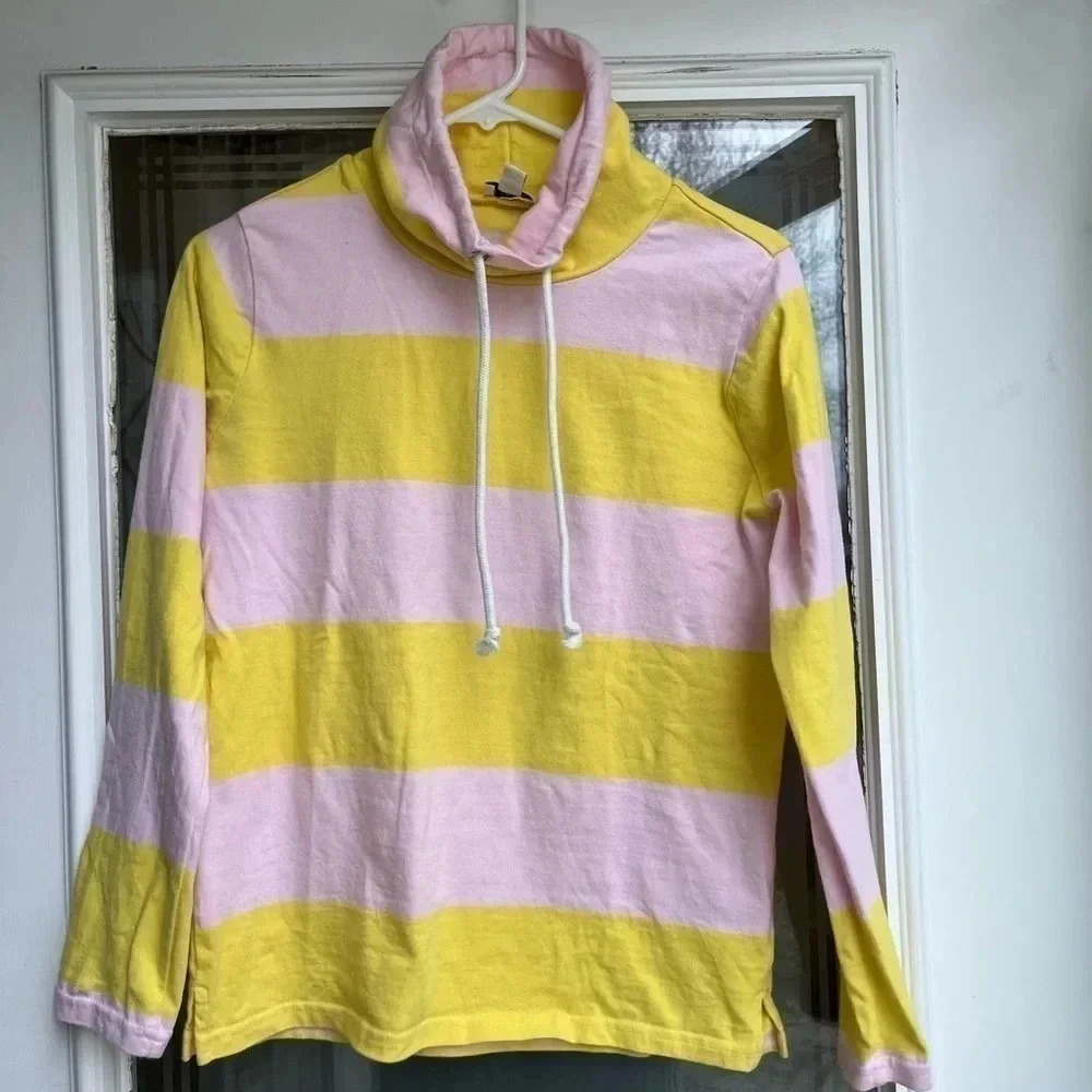 J Crew Yellow and Pink Striped‎ Cowl Neck Pull Over XXS